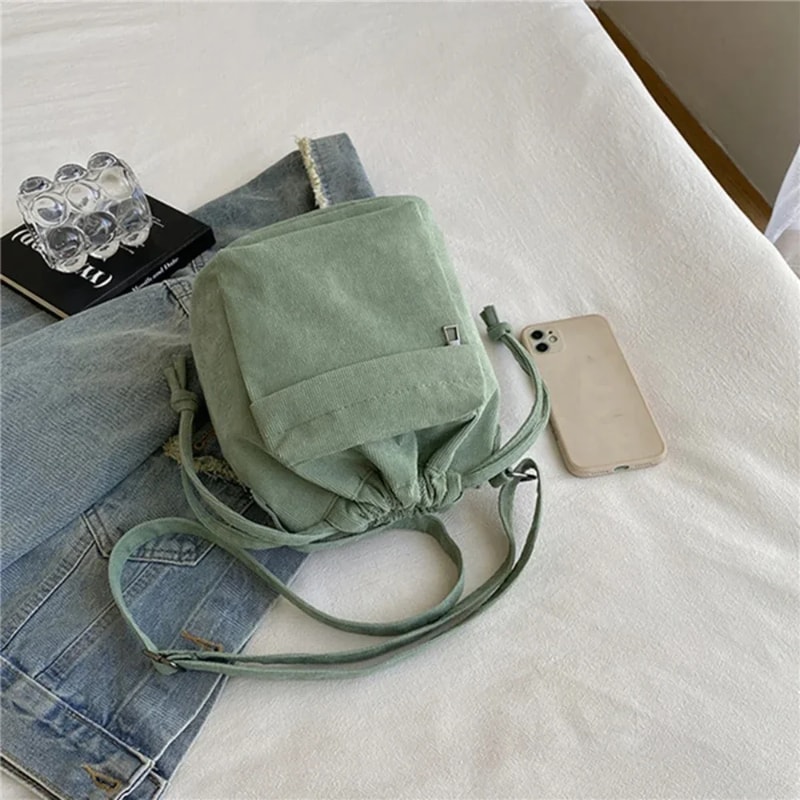 Korean Style Bucket Bag Drawstring Shoulder Crossbody for Women