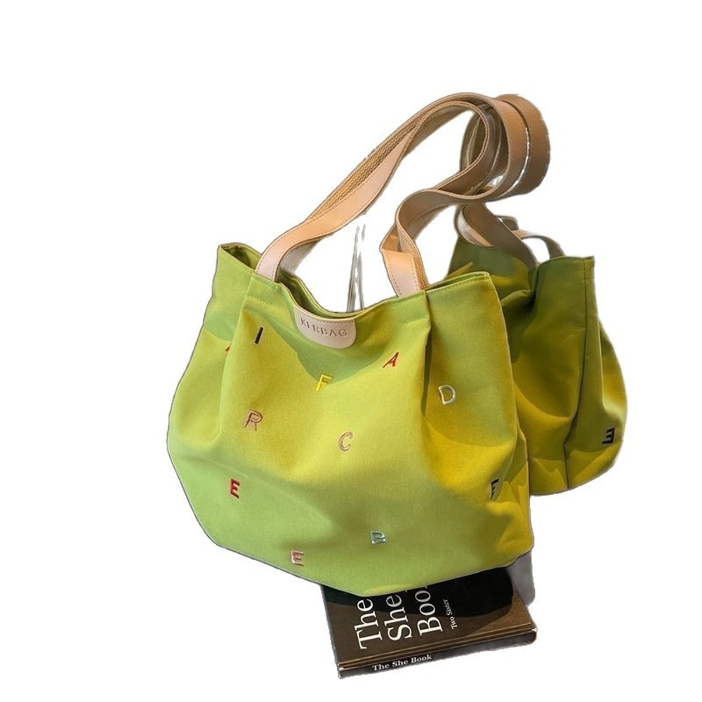 Large Capacity Canvas Tote Bag for Women with Embroidered Letters Stylish Shoulder Bag