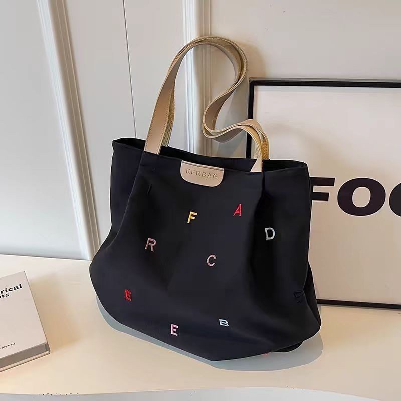 Large Capacity Canvas Tote Bag for Women with Embroidered Letters Stylish Shoulder Bag