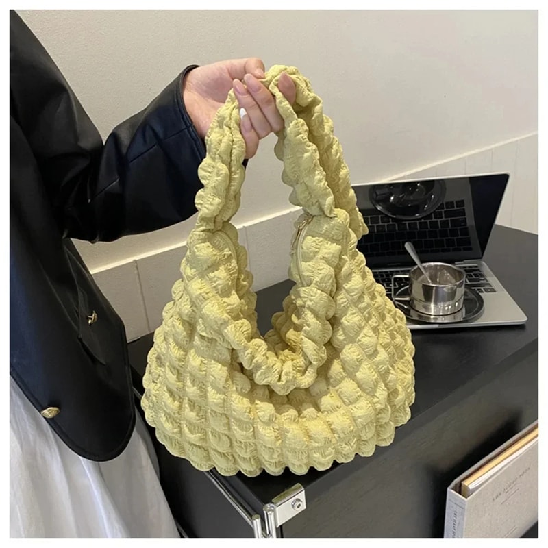 Pleated Plaid Crossbody Bag Large Capacity Quilted Shoulder Tote for Women