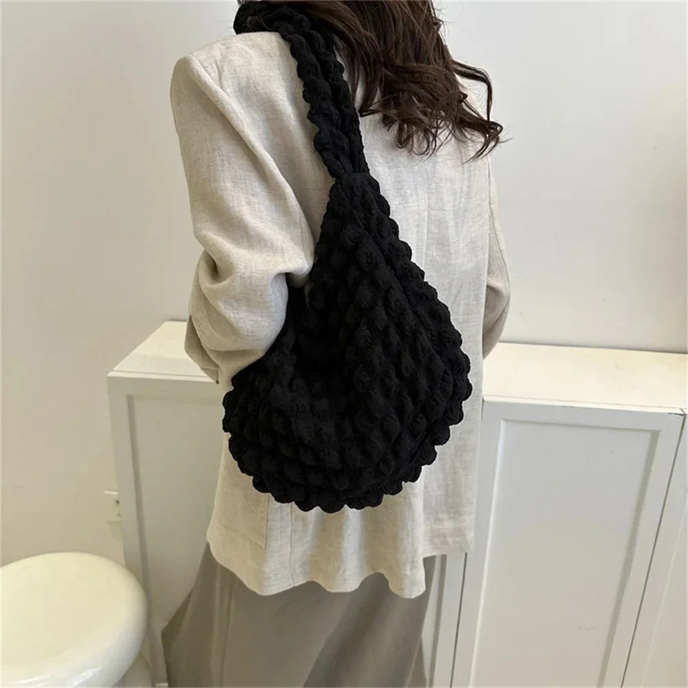 Pleated Plaid Crossbody Bag Large Capacity Quilted Shoulder Tote for Women