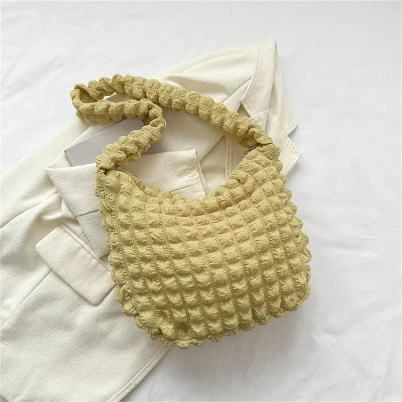 Pleated Plaid Crossbody Bag Large Capacity Quilted Shoulder Tote for Women