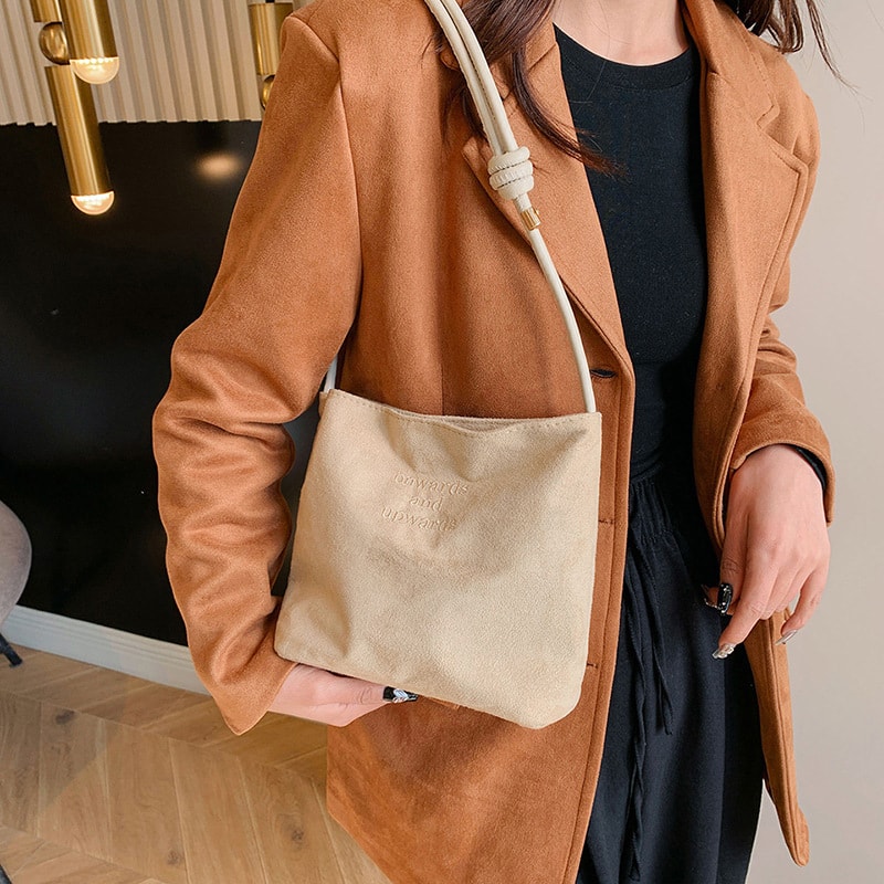 Retro Suede Handbag Large Capacity Purse Korean Style Shoulder Bag For Women 4