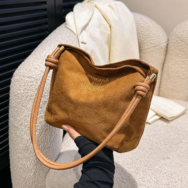 Retro Suede Handbag Large Capacity Purse Korean Style Shoulder Bag For Women 9