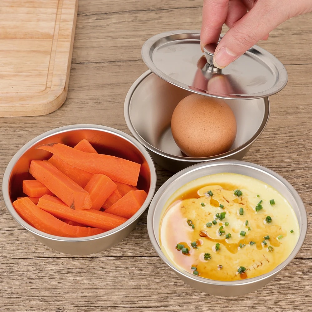 Stainless Steel Bowl With Lid Multi Purpose Steaming Egg Bowl And Ramen Soup Container 1
