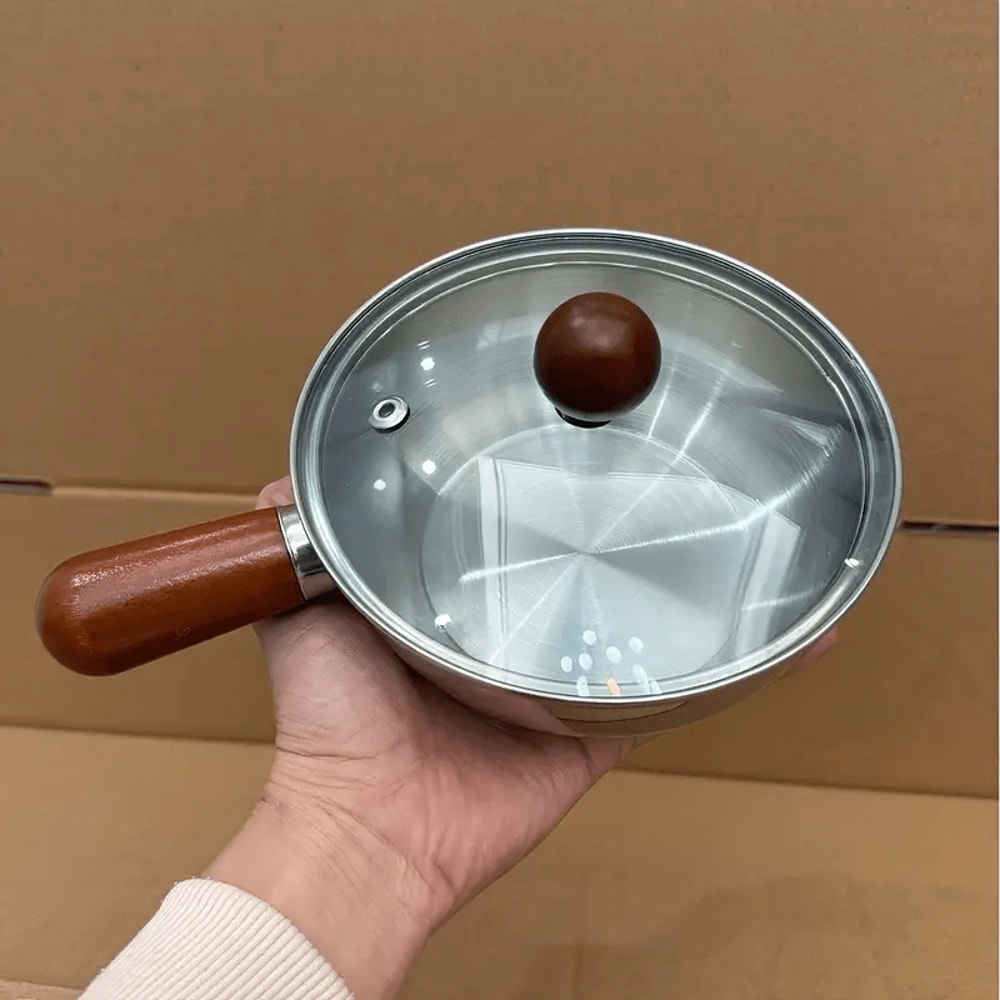 Induction Compatible Pasta Cooker Pot with Wooden Handle & Even Heat Non Stick Base