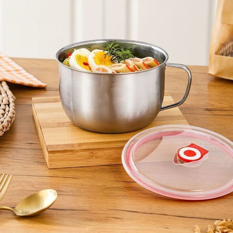 Stainless Steel Ramen Bowl With Lid Large Capacity Leak Proof Soup Container 3