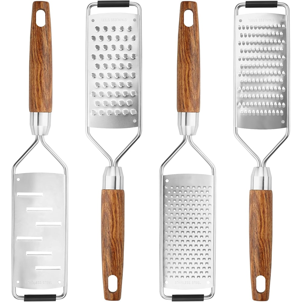Premium Cheese Grater With Natural Wood Handle Stainless Steel Zester 0