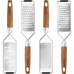 premium cheese grater with natural wood handle & stainless steel zester