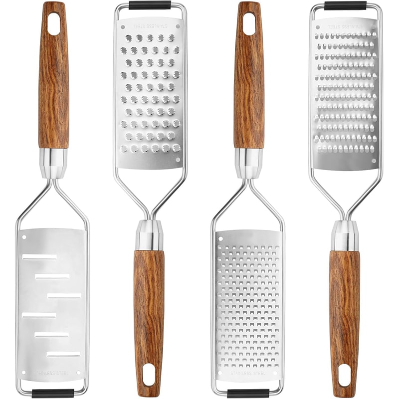 Premium Cheese Grater With Natural Wood Handle Stainless Steel Zester 0