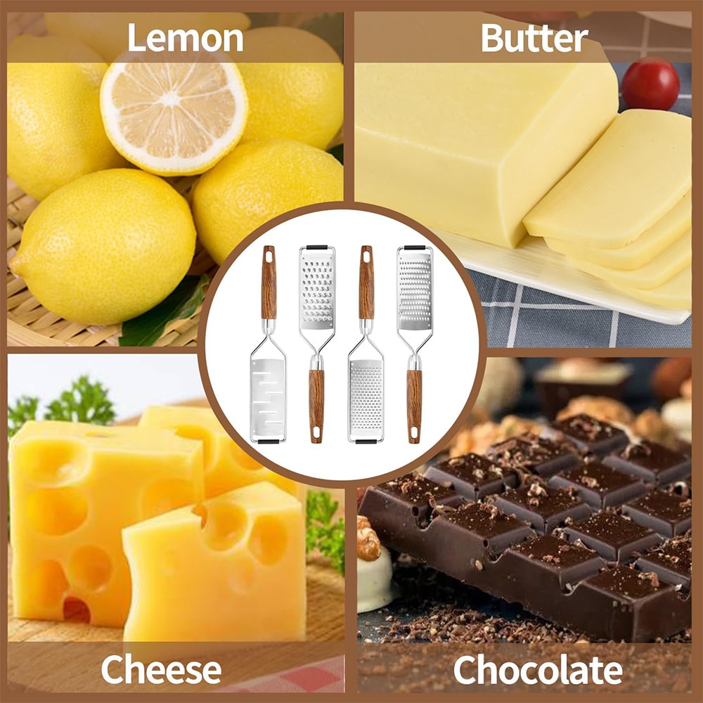Premium Cheese Grater With Natural Wood Handle Stainless Steel Zester 3