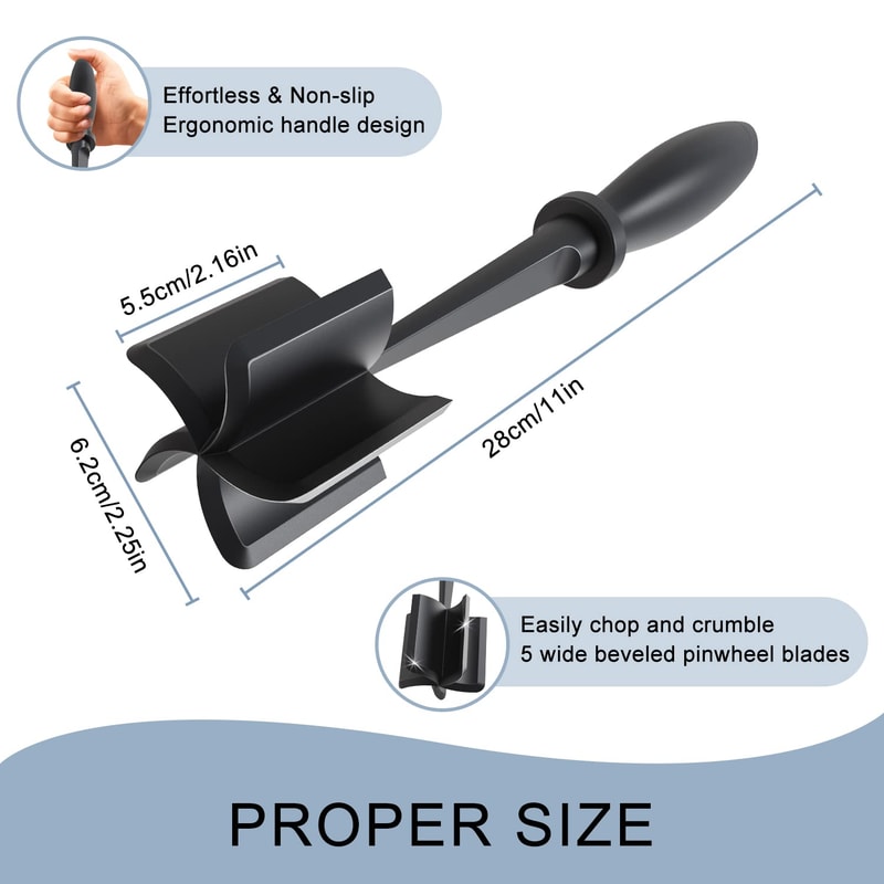Ergonomic Meat Chopper for Ground Beef Blade Hamburger Masher Tool