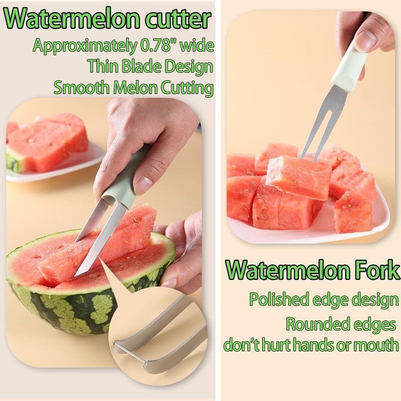 Premium Watermelon Slicer Cutter Tool With Fork Stainless Steel Fruit Cutting Tool 1