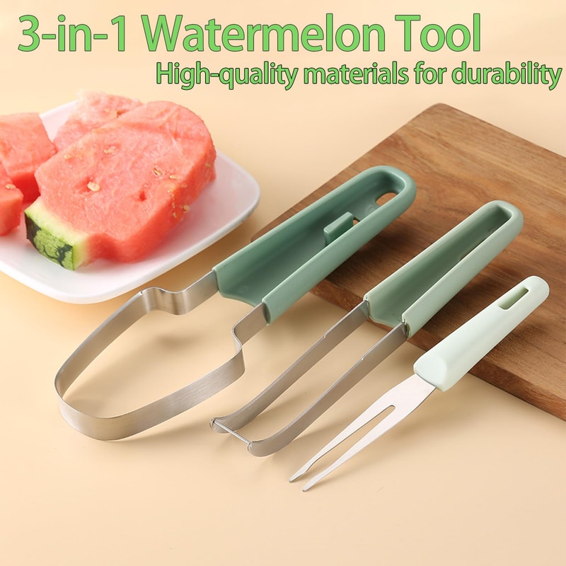 Premium Watermelon Slicer Cutter Tool With Fork Stainless Steel Fruit Cutting Tool 3