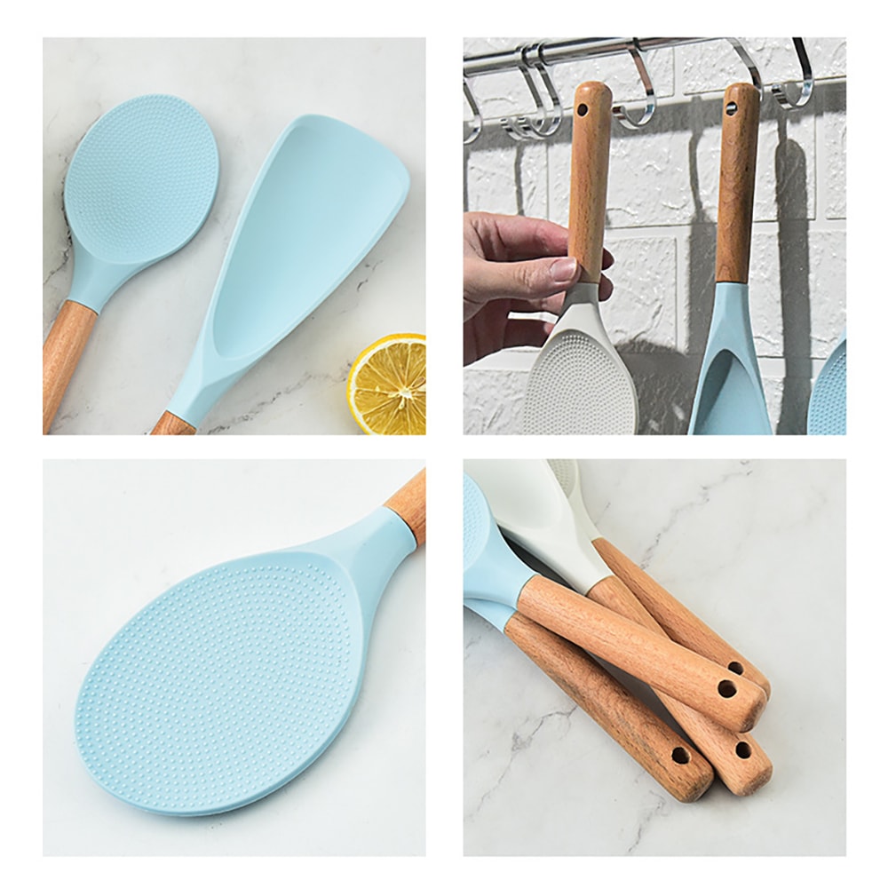 Premium Wooden Handle Silicone Kitchen Utensils Set – Non-Stick Cooking Tools