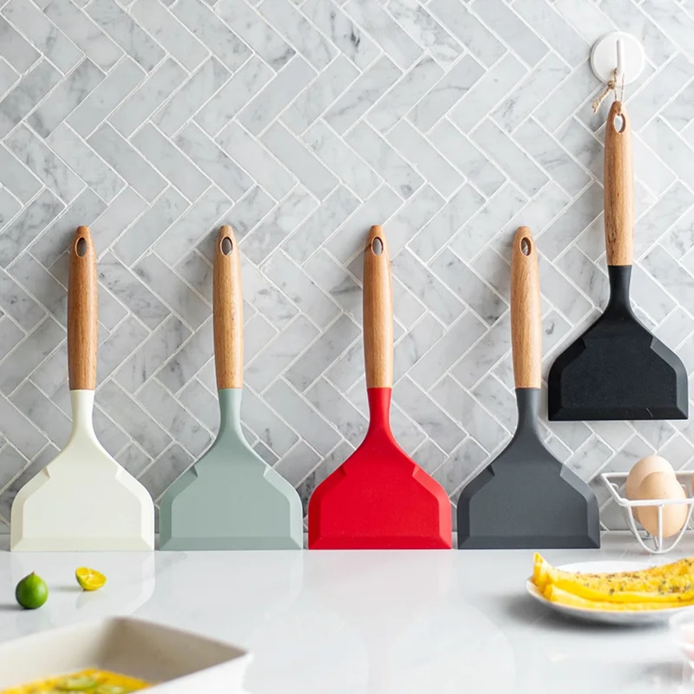 Premium Wide Mouth Heat Resistant Non Stick Silicone Spatula Pancake & Omelette Turner Kitchen Cooking Tool