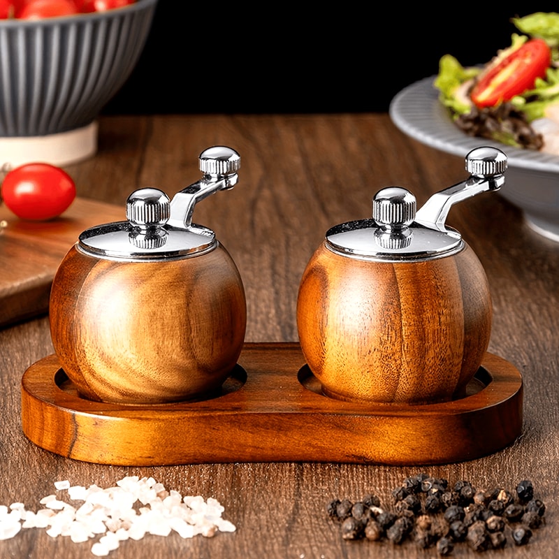Premium Wooden Hand-Crank Pepper and Salt Grinder for Cooking