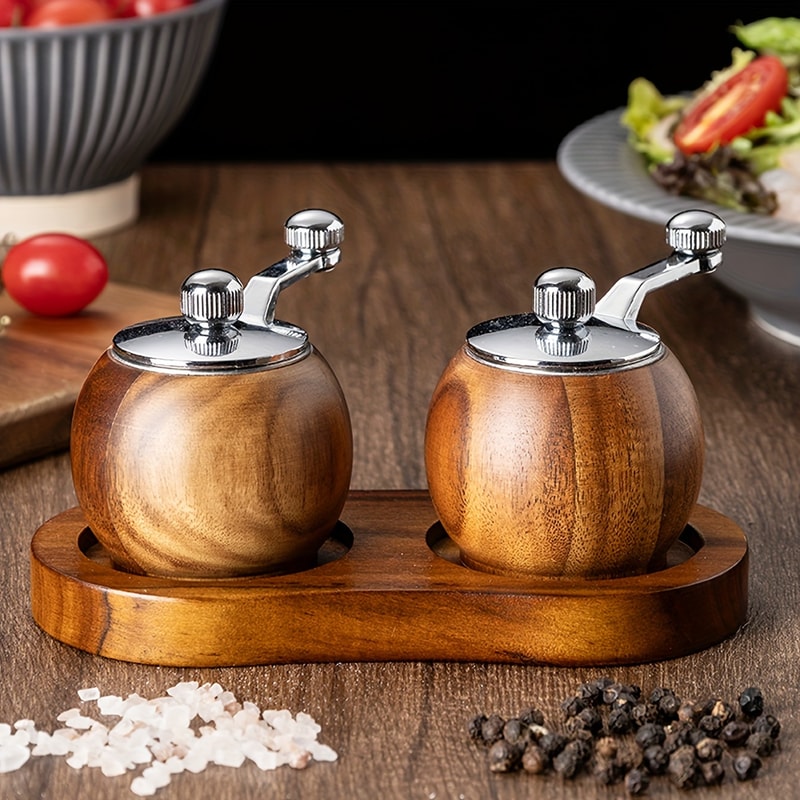 Premium Wooden Hand-Crank Pepper and Salt Grinder for Cooking