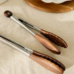 cirelle wooden kitchen tongs with walnut tips non-scratch & heat-resistant stainless steel salad tongs