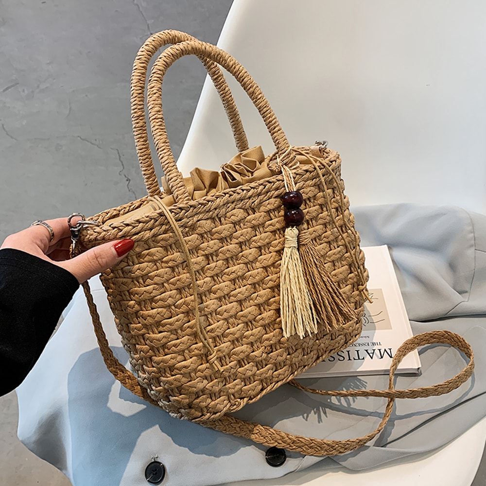 Bohemian Straw Rattan Crossbody Bag For Summer Beach Travel 0
