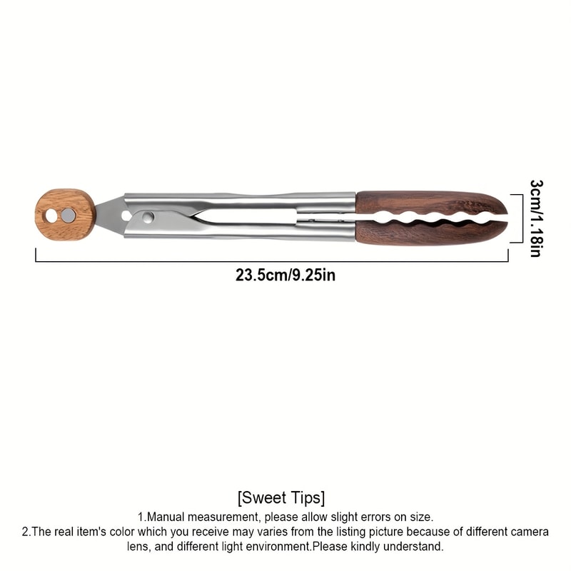 Premium Walnut Wood Stainless Steel Cooking Tong AntiSlip Kitchen Salad Tool 2