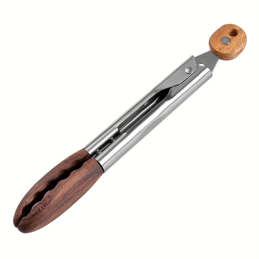 Premium Walnut Wood Stainless Steel Cooking Tong AntiSlip Kitchen Salad Tool 6