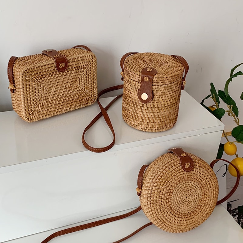 Handmade Rattan Crossbody Bag for Women Adjustable, Large Capacity, Durable