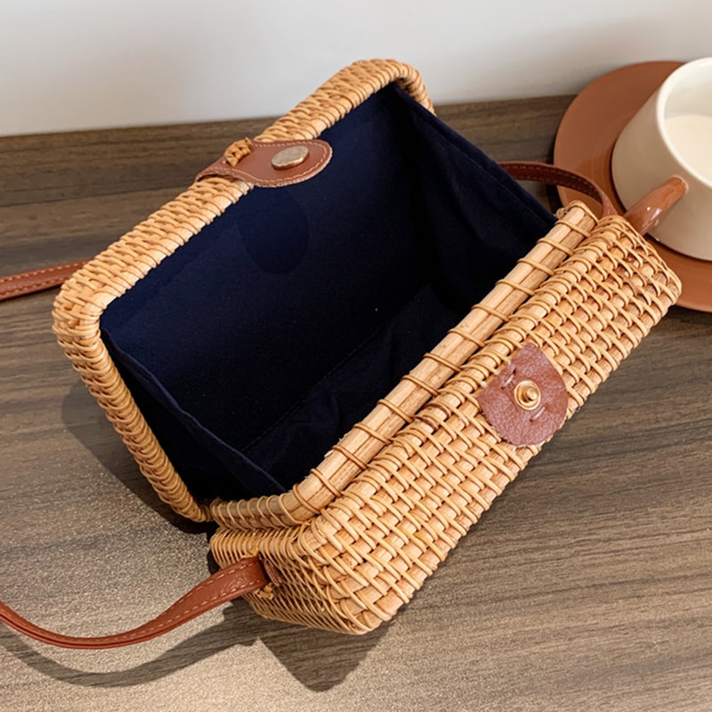Handmade Rattan Crossbody Bag for Women Adjustable, Large Capacity, Durable
