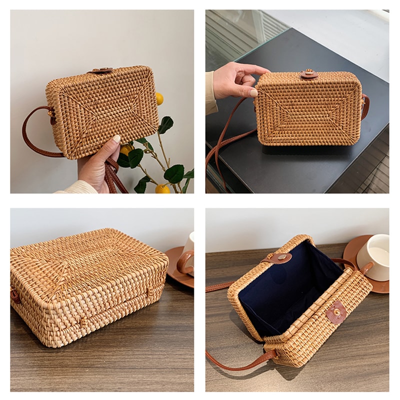 Handmade Rattan Crossbody Bag for Women Adjustable, Large Capacity, Durable