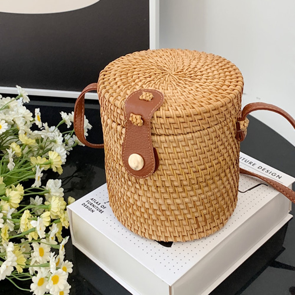 Handmade Rattan Crossbody Bag for Women Adjustable, Large Capacity, Durable
