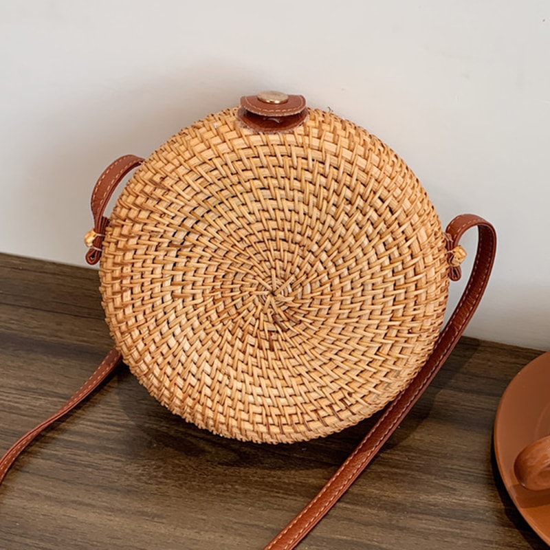 Handmade Rattan Crossbody Bag for Women Adjustable, Large Capacity, Durable