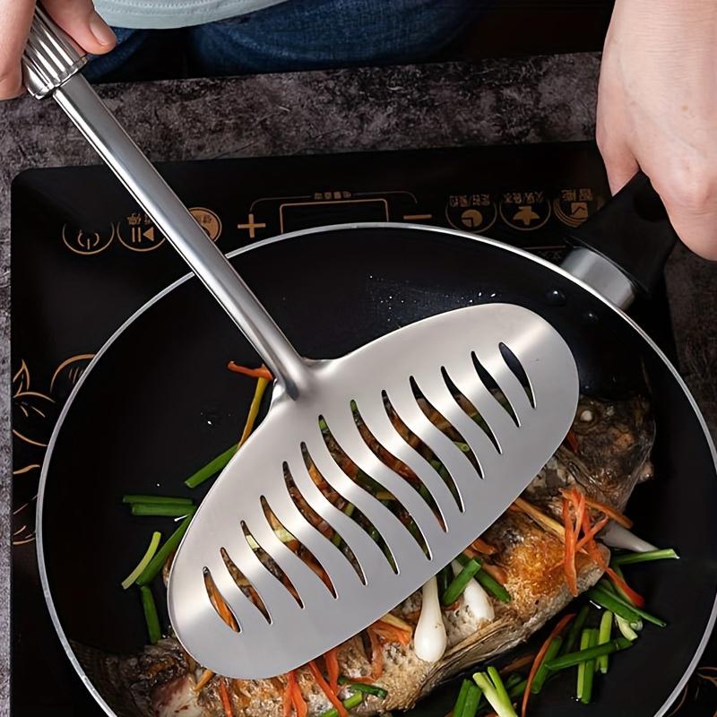 Premium Stainless Steel Fish Turner Nonstick Long Handle Spatula for Cooking