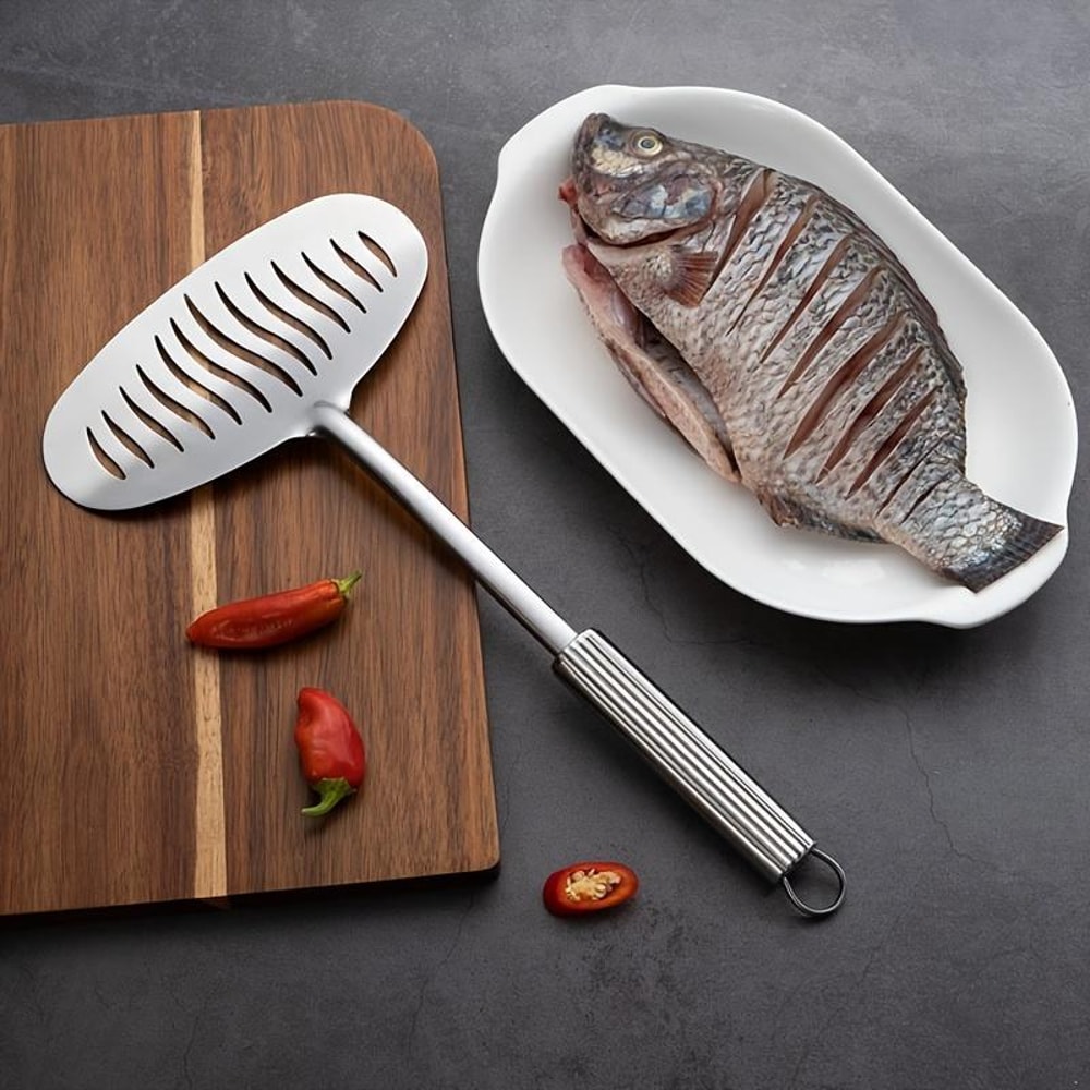 Premium Stainless Steel Fish Turner Nonstick Long Handle Spatula for Cooking