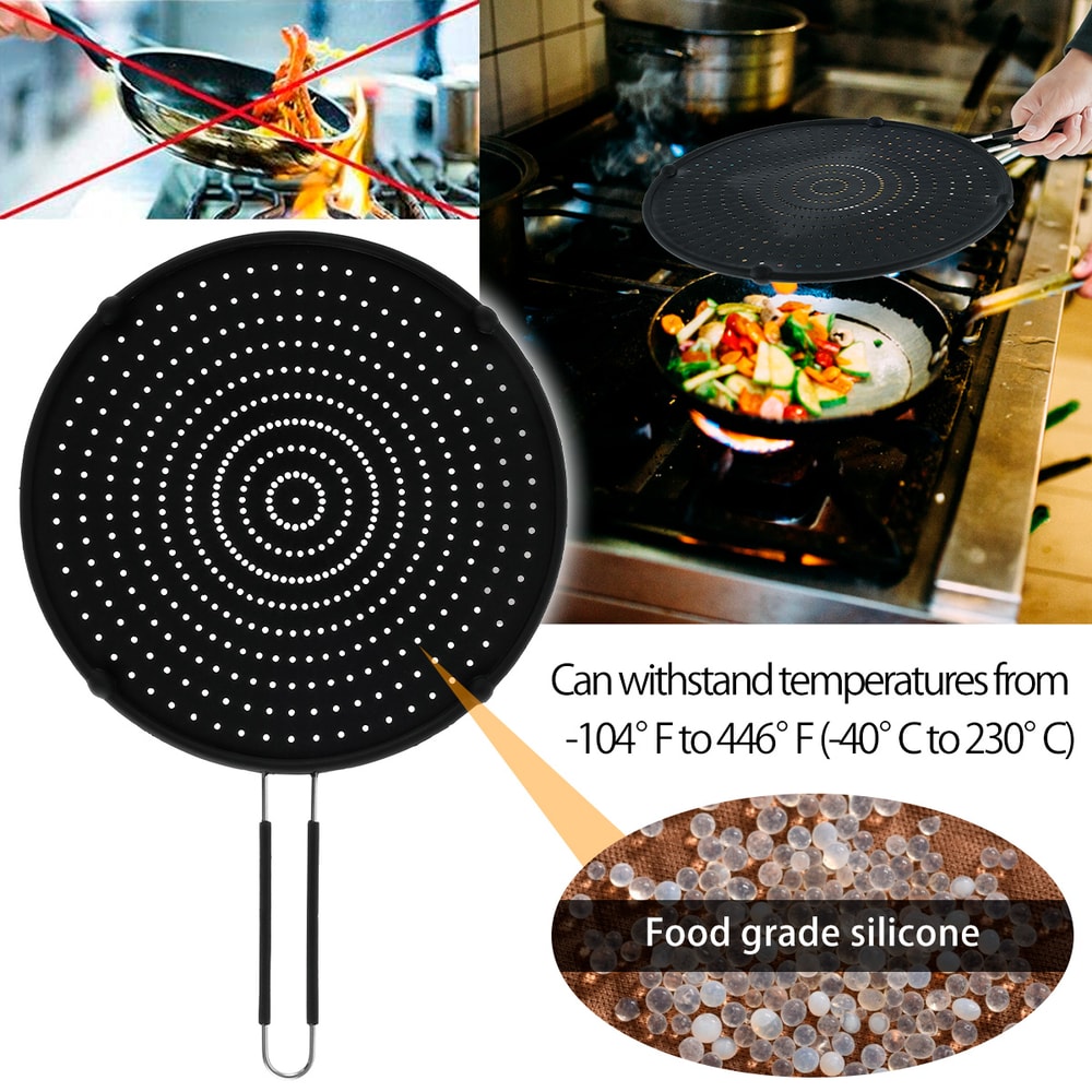 Foldable Silicone Splatter Screen HeatResistant Frying Pan Lid Oil Splash Guard 3