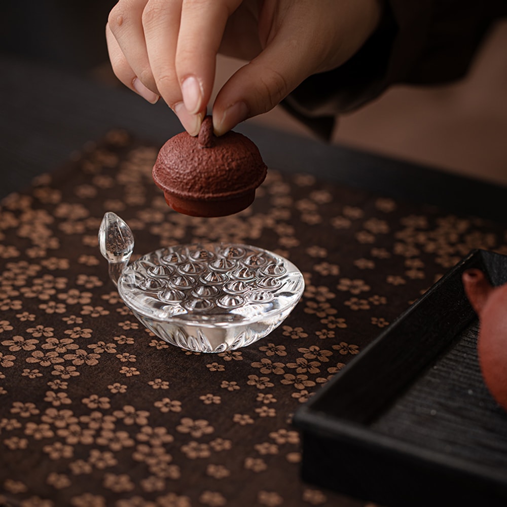 Transparent Glass Lotus Cover Holder For Tea Ceremony HeatResistant Teapot Accessory 3