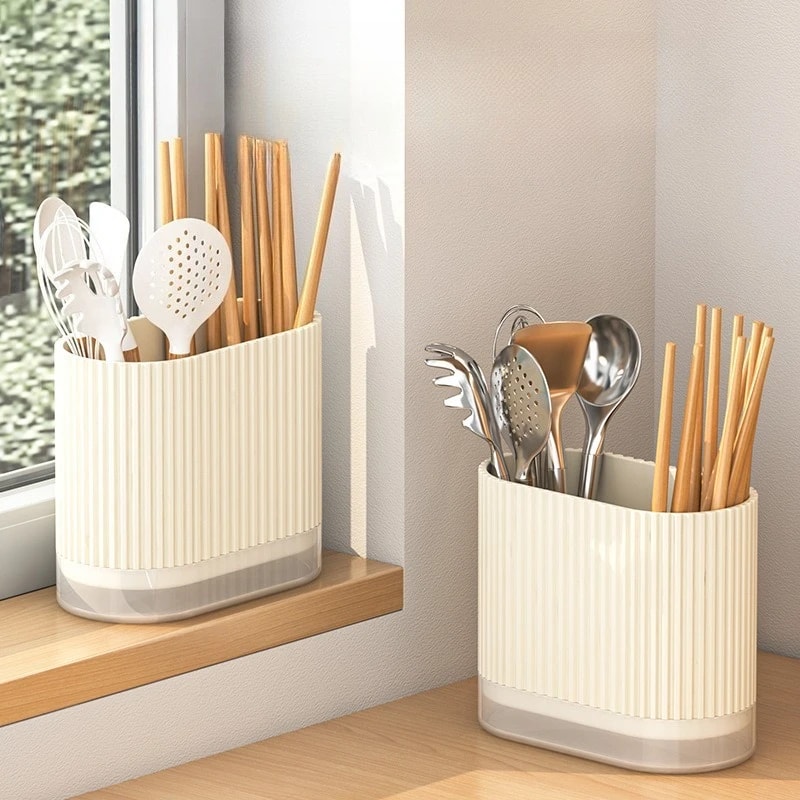 Wall Mount Chopsticks Holder Kitchen Organizer With Drain Tray No Drill Utensil Storage Rack 1