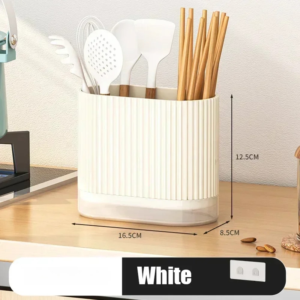 Wall Mount Chopsticks Holder Kitchen Organizer With Drain Tray No Drill Utensil Storage Rack 4