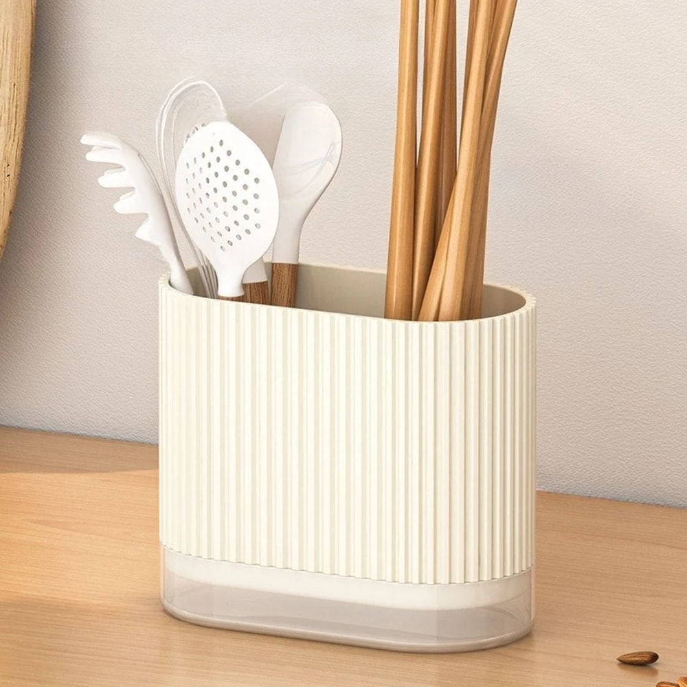 Wall Mount Chopsticks Holder Kitchen Organizer With Drain Tray No Drill Utensil Storage Rack 5