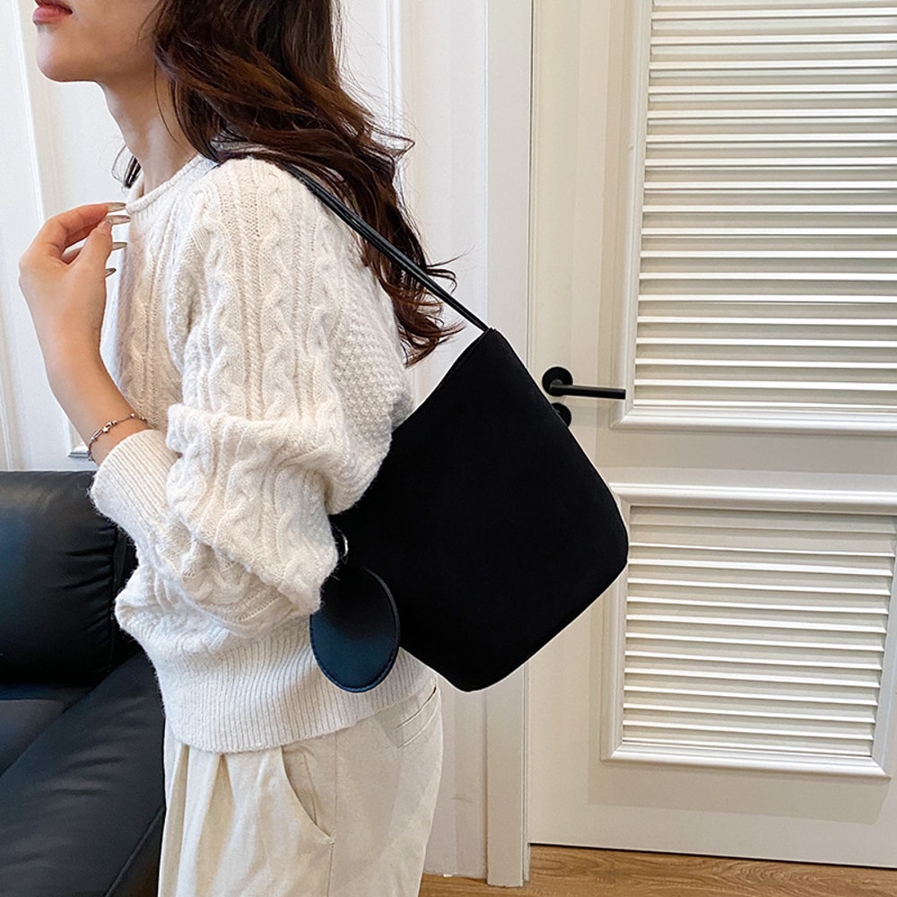 LunaSoft Suede Shoulder Bag Large Capacity Bucket Tote Purse For Women 3