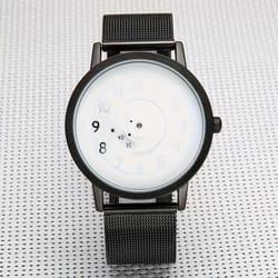 novaedge minimalist watch with stainless steel band and futuristic pointerless design