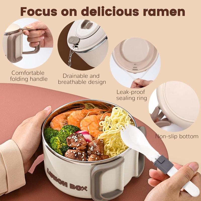 Portable Microwave Ramen Bowl With Stainless Steel Insert And Lid For Easy Noodle Meals 1