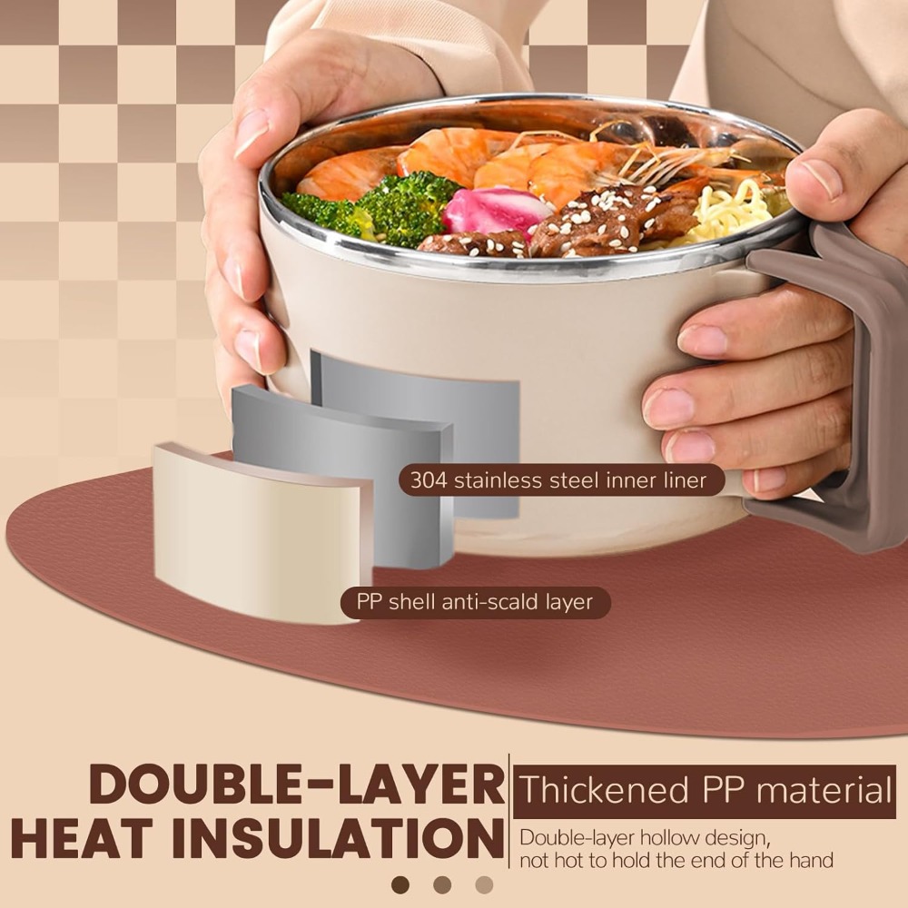 Portable Microwave Ramen Bowl With Stainless Steel Insert And Lid For Easy Noodle Meals 2
