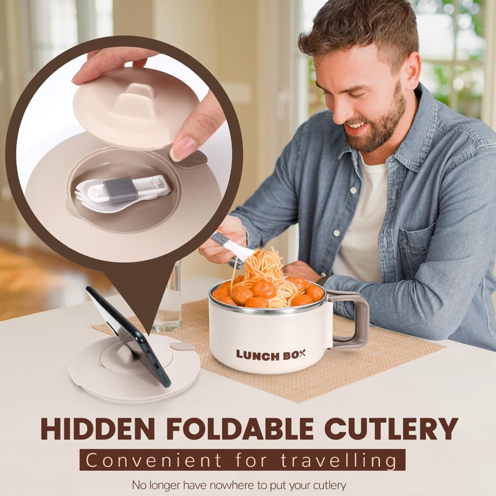 Portable Microwave Ramen Bowl With Stainless Steel Insert And Lid For Easy Noodle Meals 4