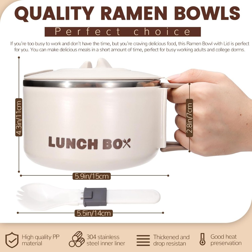 Portable Microwave Ramen Bowl With Stainless Steel Insert And Lid For Easy Noodle Meals 5