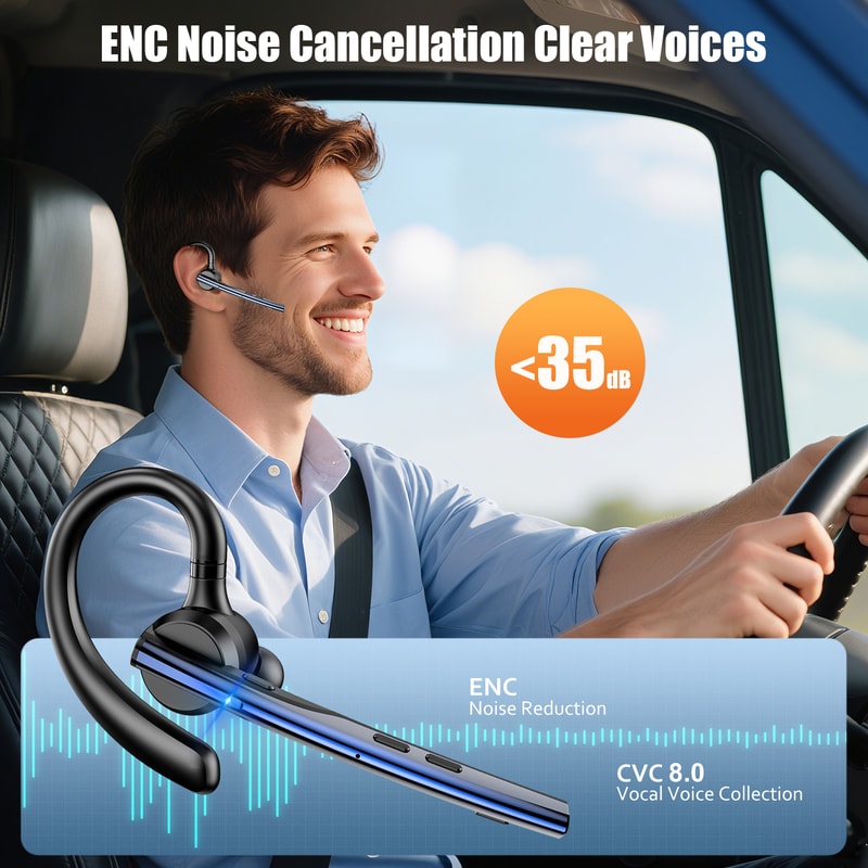 Bluetooth Noise Cancelling Driving Headset With Mic Mute Handsfree Earbud 0