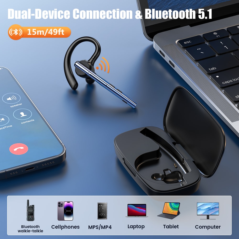 Bluetooth Noise Cancelling Driving Headset With Mic Mute Handsfree Earbud 3