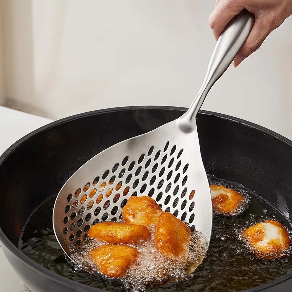 Heavy Duty Stainless Steel Skimmer Spoon for Frying, Draining & Everyday Cooking