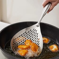 heavy duty stainless steel skimmer spoon for frying, draining & everyday cooking