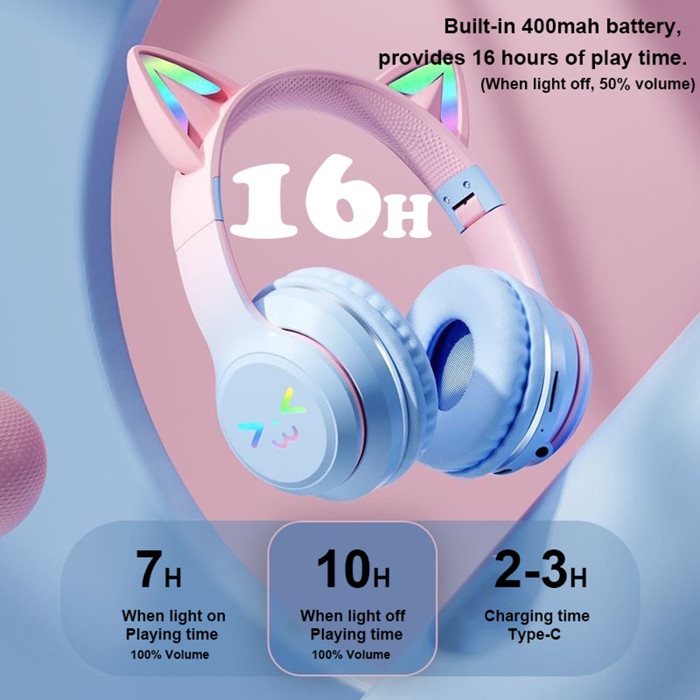 LumiCat RGB Bluetooth Headphones For Kids With LED Flashlight Cat Ears 2