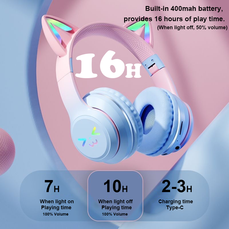 LumiCat RGB Bluetooth Headphones For Kids With LED Flashlight Cat Ears 2